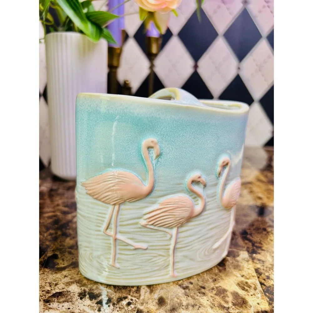 Flamingo Ceramic Toothbrush Holder Coastal Bathroom‎ Organizer